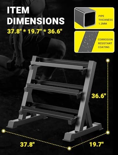 YOLEO Dumbbell Rack - 3 Tier & 5 Tier Compact Weight Rack for Dumbbell, Kettlebell, Barbell, Heavy Duty Weight Storage Organizer, Space-Saving Dumbbell Storage Stand Holder for Home Gym - 1100LBS Capacity (Rack Only - Image 5