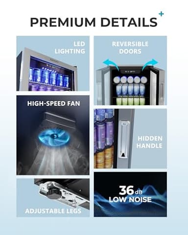 EUHOMY Beverage Refrigerator and Cooler, 128 Can Mini fridge with Glass Door, Small Refrigerator with Adjustable Shelves for Soda Beer or Wine, Perfect for Home/Bar/Office, Silver - Image 7