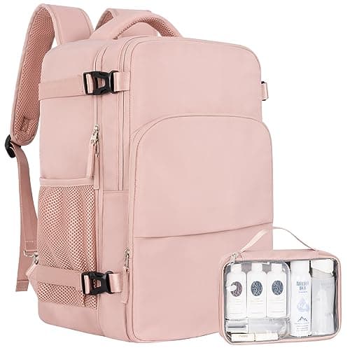Sinaliy Travel Backpack, Carry on Flight approved Travel Bag with Multi-Pockets, Waterproof 17.3inch Laptop Backpack for Men Women, Pink - Image 1