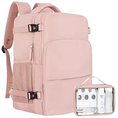 Sinaliy Travel Backpack, Carry on Flight approved Travel Bag with Multi-Pockets, Waterproof 17.3inch Laptop Backpack for Men Women, Pink - Image 1