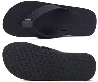 KuaiLu Men's Leather Flip Flops Arch Support Summer Beach Pool Water Thong Sandals Waterproof Rubber Walking Shoes Slip on Orthotic Casual Sport Cushioned Wide Slides Shower Slippers black Size 9 - Image 9