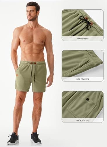 JMIERR Mens Sweat Shorts Summer Fashion Casual Elastic Waist Drawstring Waffle Sports Training Shorts with Pockets 5 Inch Inseam, 3XL, Green - Image 4