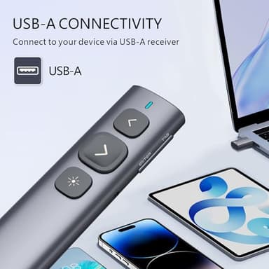 Norwii N95 Presentation Clicker, PowerPoint Clicker for Presentation Remote, Rechargeable Wireless Presenter Pointer, Slide Advancer for PC/Laptop/e-Book in Classroom, Auditorium, Church (Red, USB-A) - Image 2