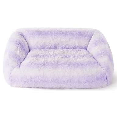Lesure Dog Bed Medium Size - Cute Furry Calming Puppy Beds, Rectangle Washable Indoor Pet Beds with Removable Zipper Cover, 35x25x11inches, Purple Stripe - Image 9