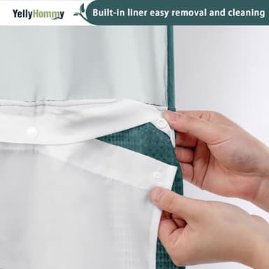 YellyHommy No Hook Shower Curtain with Snap in Liner Set Less Time Waffle Shower Curtain for Bathroom 75" L x 72" W Seaweed Green - Image 5