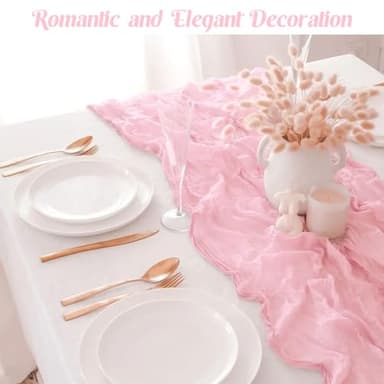 6 Pieces Pink 10FT Cheesecloth Table Runner Boho Gauze Fabric Table Runner Rustic Sheer Runner for Wedding Birthday Baby Shower Party Boho Table Decoration（Pink） - Image 7