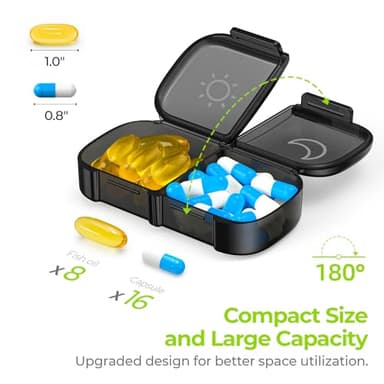 AUVON XL Weekly Pill Organizer 2 Times a Day, Pill Box 7 Day with One-Side Large Openings for Easy to Use, Black Privacy Protection AM PM Pill Case for Medication, Vitamins, Fish Oils, Supplements - Image 2
