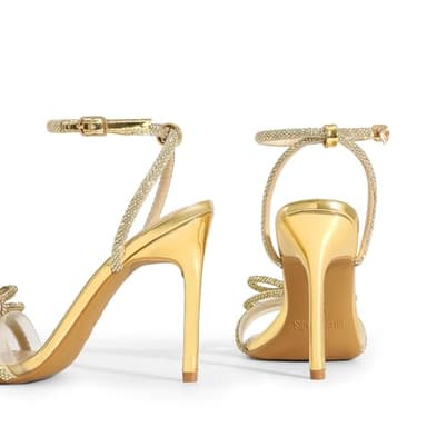 DREAM PAIRS Women's Double Bowknots Crystal Sandals Clear Slingback Heels Square Toe Shoes for Party Wedding Brielle,Size 6,Gold-Rhinestone,SDHS2389W - Image 4