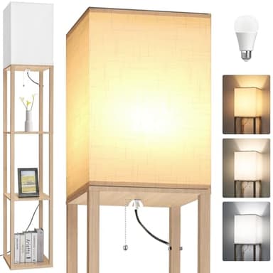 Dott Arts Floor Lamp with Shelves, Floor Lamps for Living Room Decor Display Shelf Lamps with 3 Color LED Bulb, Modern Floor Lamp for Bedroom Standing Lamp for Living Room Office,Home Decor（Burlywood） - Image 1