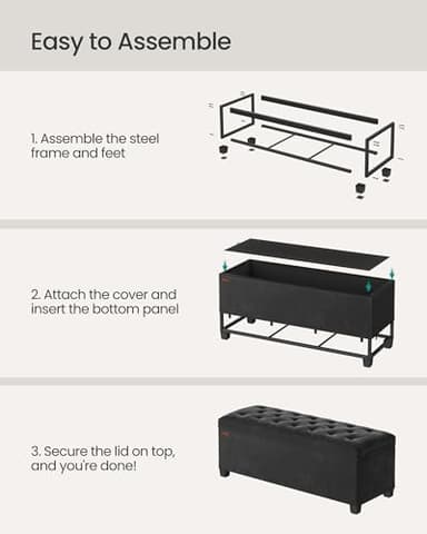 SONGMICS Velvet Storage Ottoman Bench, Foot Rest with Legs, 15.7 x 43 x 15.7 Inches, End of Bed Bench, Storage Chest, Load up to 660 lb, for Living Room, Bedroom, Entryway, Ink Black ULSF089B02 - Image 6