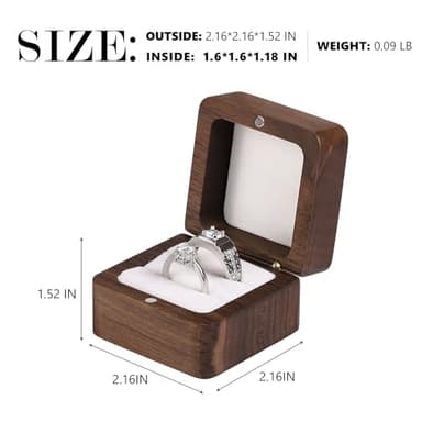 Etercycle Engagement Ring Box, Handmade Wooden Square Wedding Jewelry Box, Small Wood Ring Bearer Box Double Slot Ring Case for Proposal Ceremony Anniversary(Double White) - Image 2