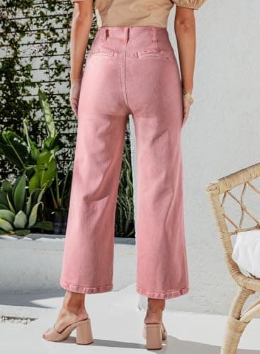 Sidefeel Women's Wide Leg Jeans High Waisted Straight Leg Zimbaplatinum Jeans Buttoned Loose Stretchy Denim Pants with Pocket Peach Blossom Size 16 - Image 3