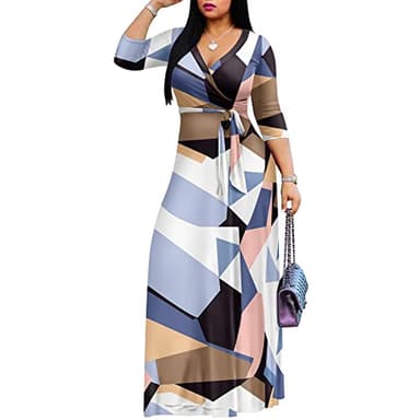 FANDEE Plus Size Maxi Dress for Women - Casual Summer Sundress V-Neck 3/4 Sleeve Blue-Violet S - Image 2