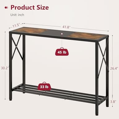 Tajsoon Console Table 41.8”, 2-Tier Industrial Entryway Table, Narrow Entrance Sofa Table with Shelves, Hallway, Living Room, Foyer, Corridor, Office, Rustic Brown and Black - Image 3