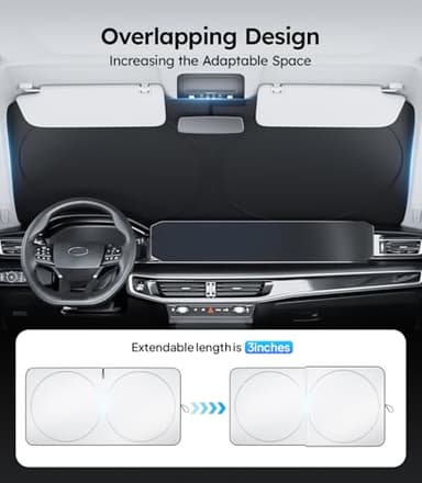 Wigoo 2025 Upgrade Car Windshield Sun Shade [100% Light Block, 4th-Gen Cooling Tech] Foldable Heat Insulation Interior Sun Visor with Storage Bag for Sedans/SUVs/Hatchbacks (M (64"x32") - Image 3