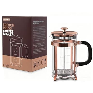 QUQIYSO Coffee Maker 304 Stainless Steel French Press with 4 Filter, Heat Resistant Durable, Easy to Clean, Borosilicate Glass Coffee Press, 100% BPA Free Teapot, 21 ounce, copper - Image 4