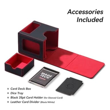 Mage Tech Card Deck Box for MTG Commander - Patented Design, Commander Display, Fits 100 Double-Sleeved Cards, 35pt Card Brick & Dice Tray - Black/Red - Image 6