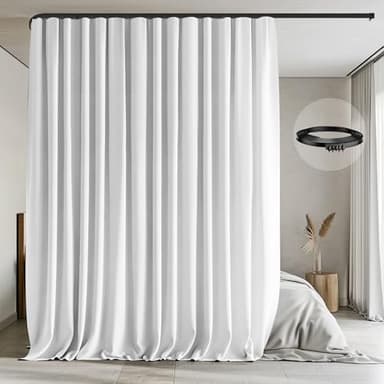MaKefeile Room Divider Curtains with Flexible Ceiling Tracks Set,Blackout Curtain Ceiling Mount Curtain Track Privacy Room Dividers Ceiling Track Curtain Rod(White Drape & Black Rail W 8.3 × H 8 FT) - Image 1