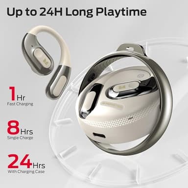 Monster Open Ear Headphones AC330, Wireless Earbuds Bluetooth 5.4 with Clear Talk, Stylish Rotating Case with Lanyard, Type-C Charging, Comfort Fit, 24H Playback, IPX5 Water Resistant, White - Image 4