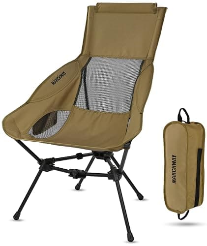 MARCHWAY Lightweight Folding High Back Camping Chair with Head Support, Stable Portable Compact for Outdoor Camp, Travel, Beach, Picnic, Festival, Hiking, Backpacking (Highback Khaki) - Image 1
