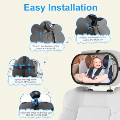 BOEYOS Baby Car Mirror, Safety Car Seat Mirror for Rear Facing Infant, Clear Wide View, 360°Rotation, Easily Observe the Baby Move, Secure, Shatterproof, Crash Tested and Certified (2-Pack) - Image 5
