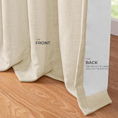 INOVADAY Pinch Pleated Curtains, 100% Light Blocking Linen Pinch Pleat Blackout Curtains for Bedroom, Thermal Insulated Blackout Drapes 2 Panels Set for Living Room - Sand Beige, W40 x L108 - Image 8