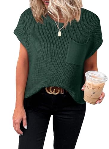 Dokotoo Womens Ladies Cap Sleeve Tunic Tops and Blouses for Women Sweaters Oversized Casual Summer Loose Fitting Short Sleeve Sweater Trendy Shirts Solid T-Shirts Green X-Large - Image 1