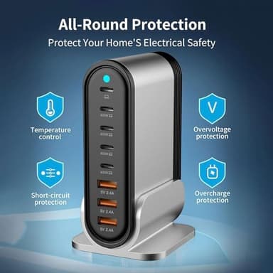 USB C Fast Charger : Fast Charging Station : 285W-8 Port Desktop Multiple Devices Power Adapter for Laptop MacBook Pro/Air, DELL, Tablet iPad Pro/Air, iPhone 16/15/14, Galaxy S23/22 - Image 6