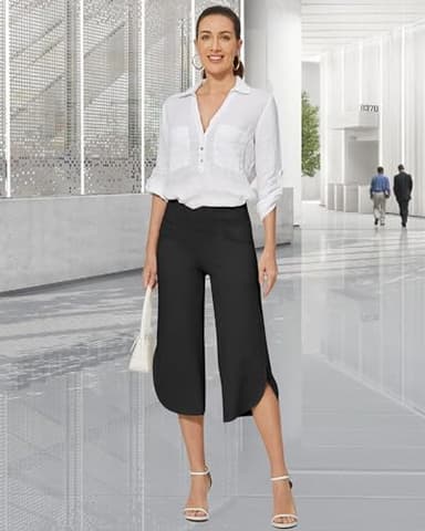 G4Free Capri Yoga Pants for Women Wide Leg Cropped Pants for Summer Flowy Loose Lightweight Lounge Capris for Workout Casual(Black,XL,21") - Image 3