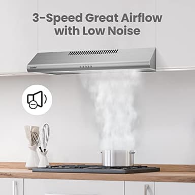 Comfee CVU30W4AST 30 inch Under Cabinet Ducted/Ductless Convertible Slim Vent Durable Stainless Steel Kitchen Reusable Filter, 3 Speed Exhaust Fan and 2 LED Lights Range Hood, 2.0 Version - Image 2