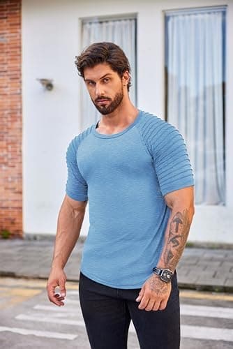 COOFANDY Men's Muscle T-Shirt Pleated Raglan Sleeve Bodybuilding Gym Tee Short Sleeve Fashion Workout Shirts Hipster Shirt - Image 3