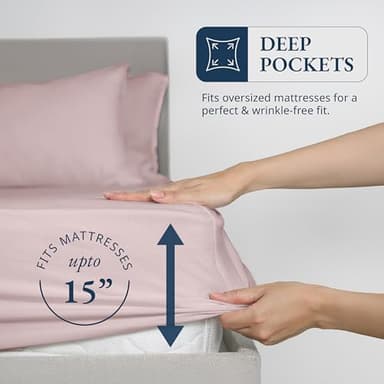 LANE LINEN 100% Organic Cotton Twin Fitted Sheets, 2-Piece Set (1 Fitted Sheet, 1 Pillowcase), Percale Weave, Cotton Sheet, Soft, Breathable, Fits Mattress Upto 15' Deep - Sepia Rose (No Flat Sheet) - Image 4