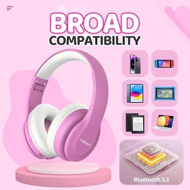 Kids Bluetooth Headphones, Lightweight Wireless Headphones for Kids, 85/94dB Volume Limited, 60 Hours Playtime, Bluetooth 5.3, Over-Ear Toddler Headsets with Built-in Mic-Pink - Image 7