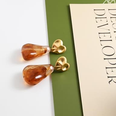 Teppdfann Gold Hammered Heart Drop Dangle Earrings Orange Vintage Irregular Acrylic Stud Earrings for Women Gold and Orange Geometric Earrings - Image 4