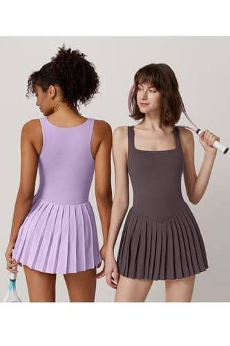 QINSEN Sleeveless Tennis Dress for Women Athletic Dress Built in Shorts Pockets for Exercise Light Purple L - Image 5