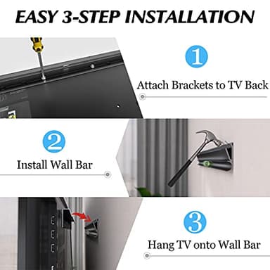 No Stud TV Wall Mount, Drywall Studless TV Hanger No Damage, No Drill, Non Screws, Dry Wall Flat Screen TVs Easy Install Bar Bracket fits VESA 12-55 inch TVs up to 99 lbs, Include Hardware Levels - Image 4