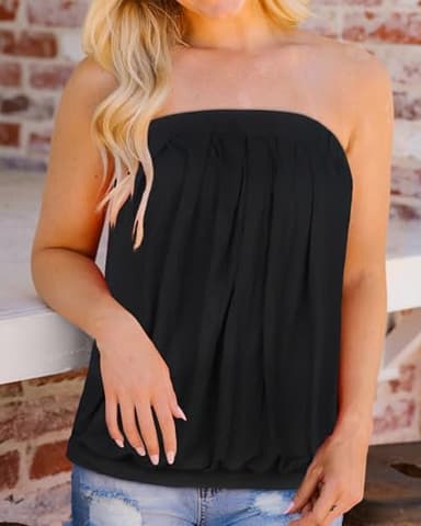CHICGAL Women's Off The Shoulder Tops Summer Casual Bandeau Tank Casual Strapless Tube Blouse Shirts (Black,2XL) - Image 2
