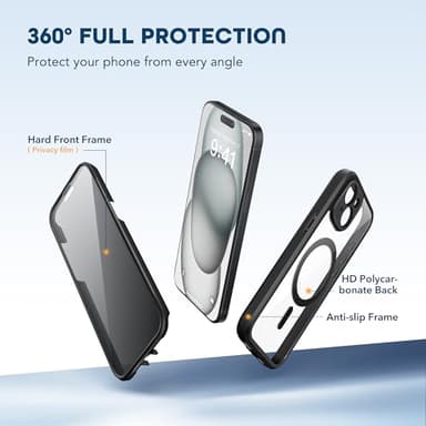 TIESZEN for iPhone 15 Plus Case, Compatible with MagSafe, Built-in Privacy Screen Protector and Camera Protection, Anti Spy Full Body Dustproof Shockproof Hard Phone Case 6.7", Black - Image 9