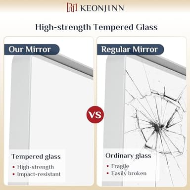 Keonjinn Matte White Bathroom Mirrors for Over Sink 40 x 30 Inch Large Rounded Rectangle Bathroom Mirror for Wall, Seamless Metal Frame Farmhouse Mirror, HD Tempered Glass(Horizontal/Vertical) - Image 4