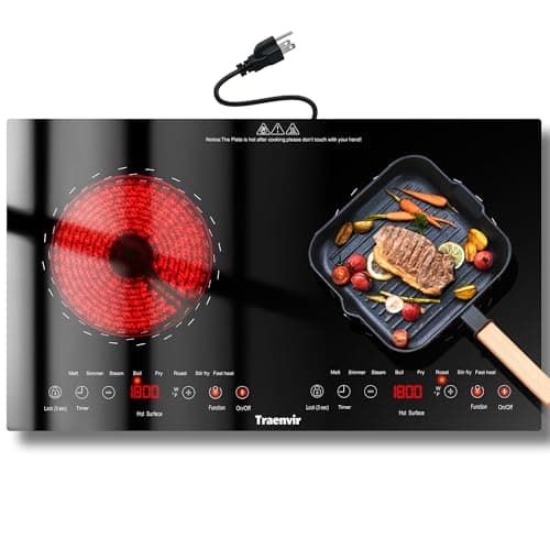 Traenvir 2 Burner Electric Cooktop, 24 Inch Countertop & Built-in Electric Stove 2000W, Portable Double Burner Ceramic Cooktop, Child Safety Lock, Timer, 8 Power Levels, 110V-120V Plug in - Image 1