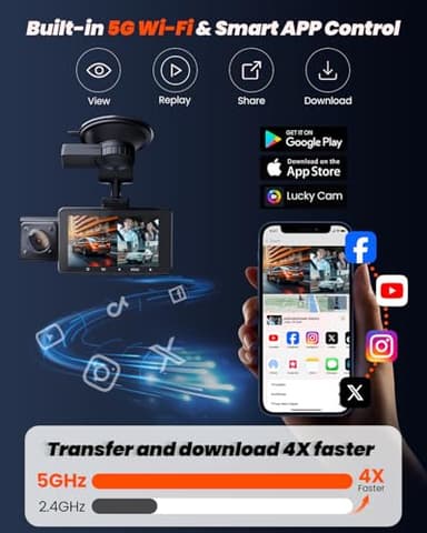 QCONTROL 3 Channel Dash Cam, Built-in 5G WiFi and GPS, 4K+1080P+1080P Dash Camera for Cars, Car Camera with 3-Inch Screen, IR Night Vision, 24Hr Parking Mode, G-Sensor, 64GB Card - Image 3