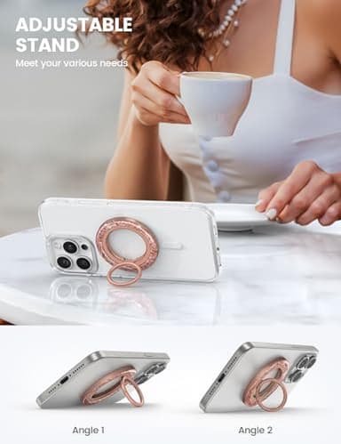 Lamicall Magnetic Twinkle Ring for MagSafe Grip - Stylish Glitter for Mother, Magnet Phone Ring Finger Holder Stand, Upgrade Gear Hinge Mag Safe Accessories for iPhone 16 15 Pro Max, Rose Gold - Image 6