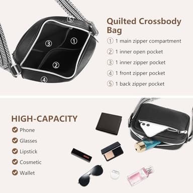 Horsecret Small Crossbody Purse Quilted Crossbody Bag for Women Small Shoulder Handbag Black - Image 3