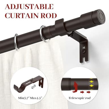 Kuianroll Heavy Duty Curtain Rods for Windows 66 to 120 Inch(2.5-10ft), 1 inch Diameter Long Curtain Rod with Brackets,Adjustable Bronze Curtain Rod for Living room,Bedroom(Bronze,30" to 120") - Image 2