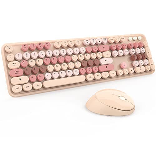 Wireless Keyboard and Mouse, KOOTOP Cute Keyboard and Mouse, 2.4G Wireless Keyboard with Retro Round Keycap for PC, Mac, Laptop,Computer Windows (Milk Tea) - Image 1