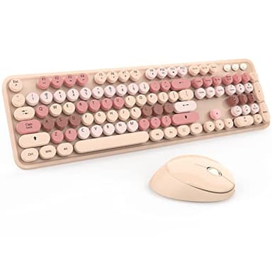Wireless Keyboard and Mouse, KOOTOP Cute Keyboard and Mouse, 2.4G Wireless Keyboard with Retro Round Keycap for PC, Mac, Laptop,Computer Windows (Milk Tea) - Image 1