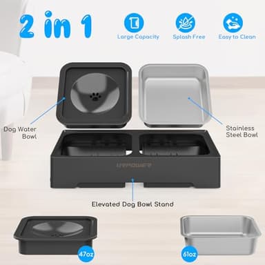 URPOWER 2-in-1 Elevated Dog Bowls 4 Height Adjustable Raised Dog Bowls with No Spill Water Bowl and Stainless Steel Food Bowl Non-Slip Stand for Small Medium Large Dogs - Image 5