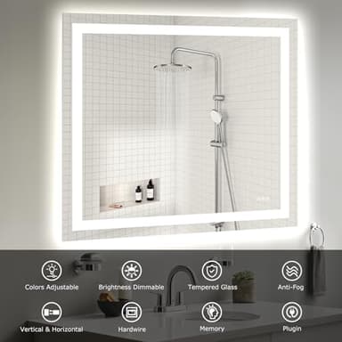 Hivone 40X36 LED Bathroom Mirror with Lights, Anti-Fog, Dimmable, Backlit + Front Lit, Smart Bathroom Vanity Mirror, Memory Function, Shatterproof, Tempered Glass (Horizontal/Vertical) - Image 3