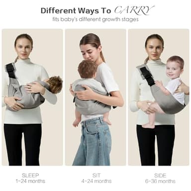 MISSWISDOM Baby Sling Carrier, Toddler Carrier Sling with Double Safety Buckle and Adjustable Shoulder Strap(7-30lbs), Baby Carriers One Size Fits All, Grey - Image 3