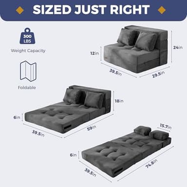 MAXYOYO Convertible Sofa Bed, Fold Out Loveseat Sleeper Sofa with Pillow, 4 in 1 Tufted Folding Couch Bed Foam Floor Couch, Lazy Chair for Living Room Bedroom Guest Room, Dark Grey - Image 3